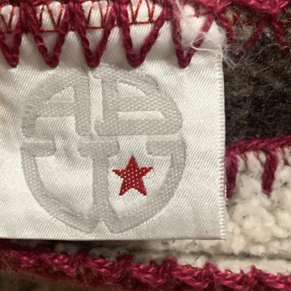 ABW Plaid Throw Blanket Sherpa Lined Red Beige Brown Star Patch‎ USA Made Cozy